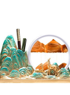 中国风笔筒流沙画摆件办公室桌面乔迁新居送女老师教师节毕业礼物