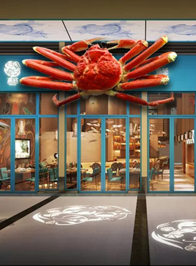 海鲜餐厅小龙虾店招迎宾仿真发光卡通玻璃钢螃蟹装饰模型雕塑摆件