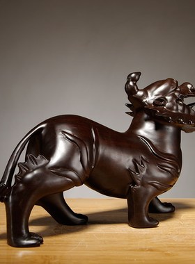 黑檀木雕貔貅摆件一对大号家居客厅办公室玄关装饰红木工艺品送礼