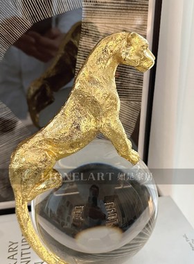 如是金属摆件水晶球金属豹客厅玄关书桌摆件礼物礼品