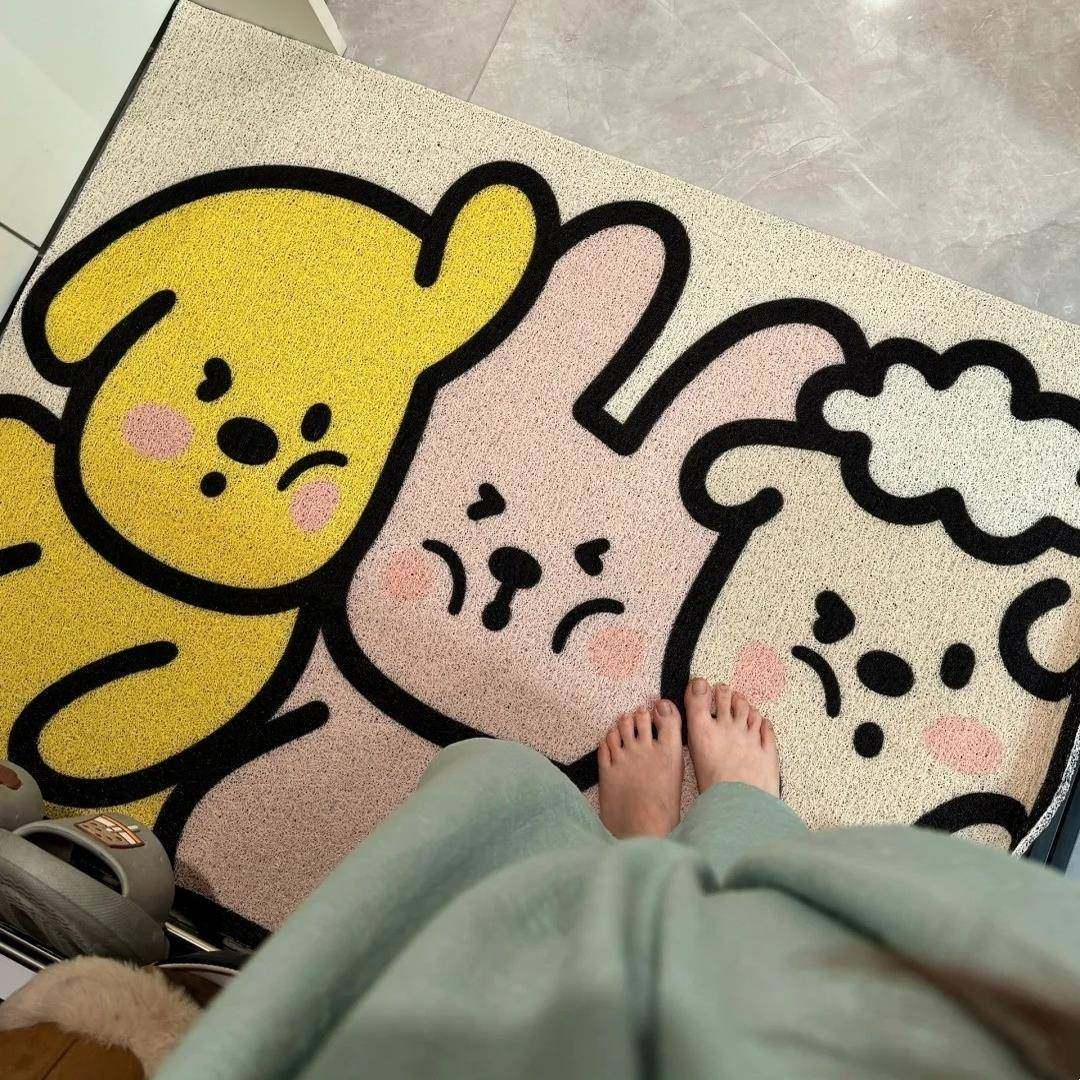 可爱小狗挤小兔入户地垫卡通可裁剪丝圈脚垫玄关地毯进门刮泥垫子,淘宝优惠券,粉丝福利购,淘宝优惠卷