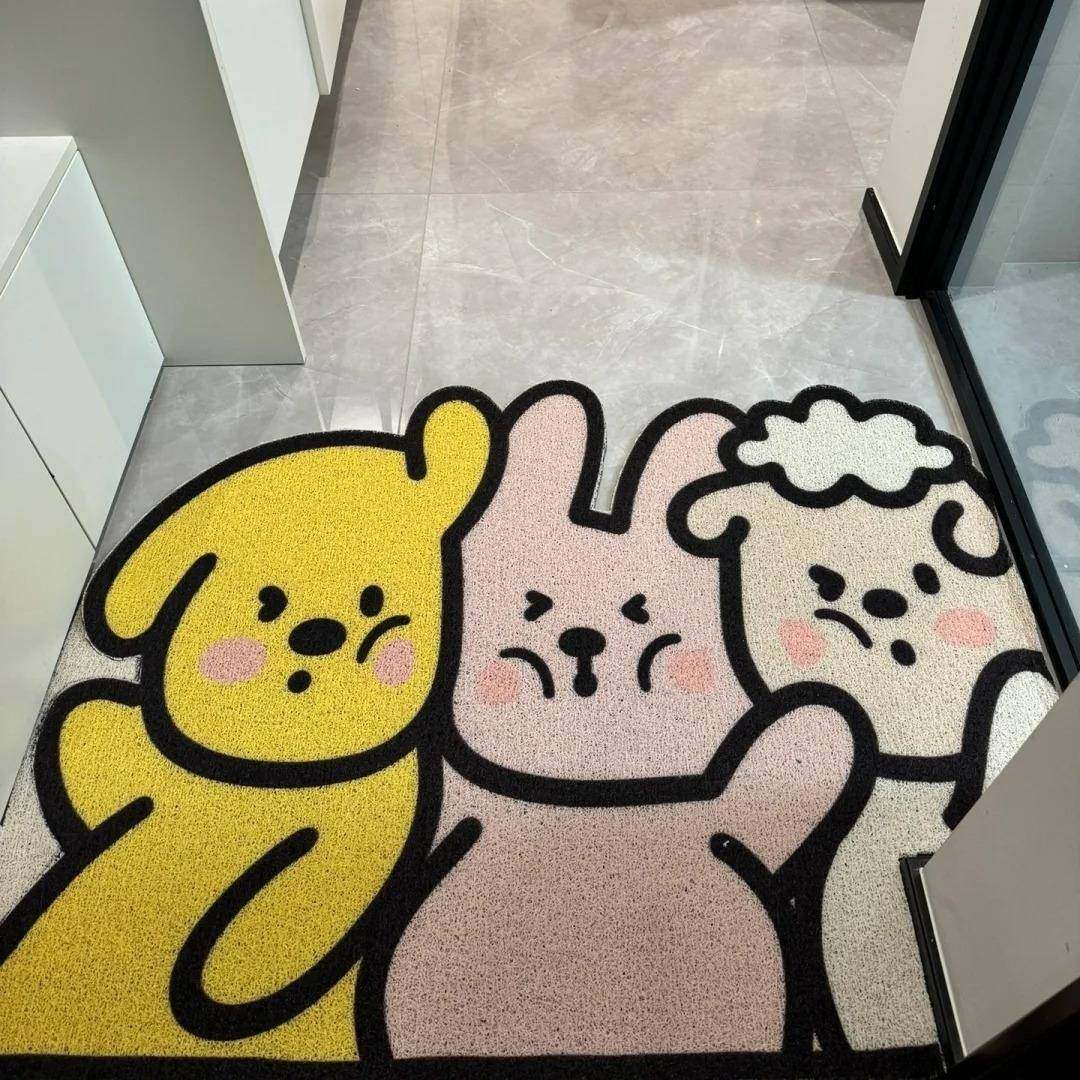 可爱小狗挤小兔入户地垫卡通可裁剪丝圈脚垫玄关地毯进门刮泥垫子,淘宝优惠券,粉丝福利购,淘宝优惠卷