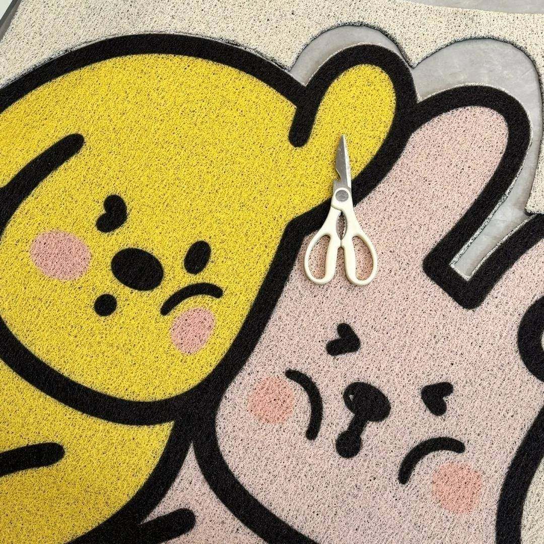 可爱小狗挤小兔入户地垫卡通可裁剪丝圈脚垫玄关地毯进门刮泥垫子,淘宝优惠券,粉丝福利购,淘宝优惠卷