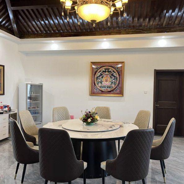 火锅桌子电磁炉一体岩板商用新中式酒店一人一锅铁艺餐桌大圆桌 - 图2