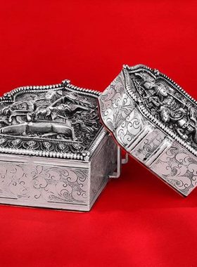 S990银嘎乌盒吊坠格萨尔王可打开装物件藏式嘎乌盒男女挂件大小号