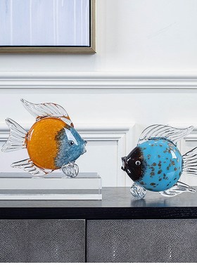 木南琉璃亲嘴鱼玻璃摆件简约酒柜玻璃高级感客厅摆件家居饰品