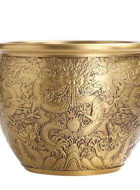 百福缸铜聚财纯铜黄铜米缸桶纯聚宝盆碗大进宝百富招财摆件铜盆全