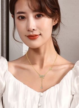 厂家直销钛钢蝴蝶项链女蝴蝶结流苏吊坠锁骨链小众设计高级感配饰