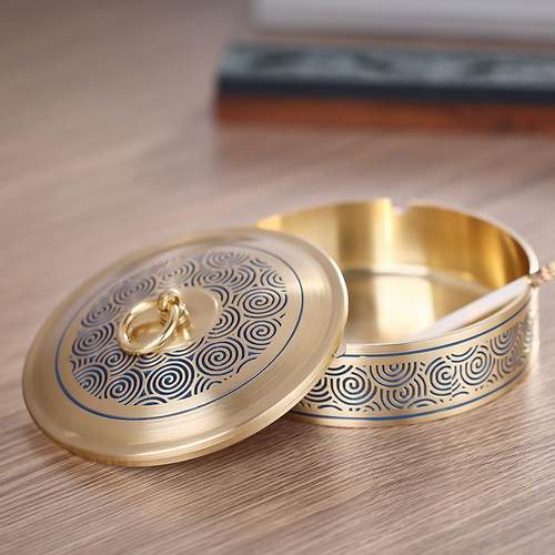 黄铜烟灰缸带盖家用客厅防飞灰办公室大气简约密封创意个性潮流缸 - 图1