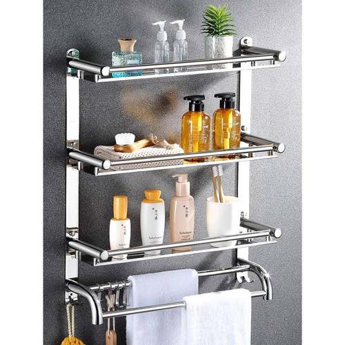 卫生间置物架毛巾架一体304不锈钢洗手间厕所浴室双杆壁挂 免打孔 - 图3