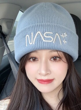 NASA刺绣针织保暖帽女显脸小