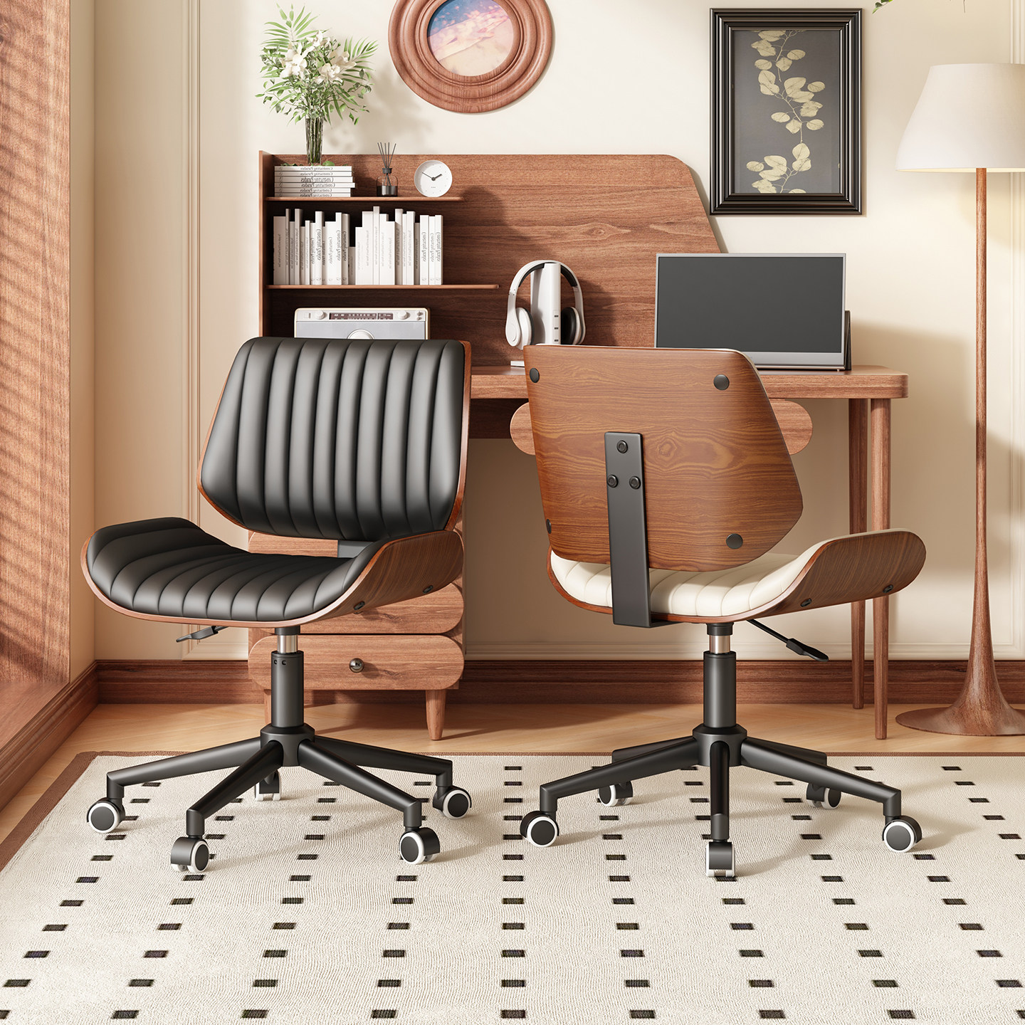 轻奢办公椅子家用实木电脑椅小户型书房久坐舒适升降旋转真皮座椅,淘宝优惠券,粉丝福利购,淘宝优惠卷