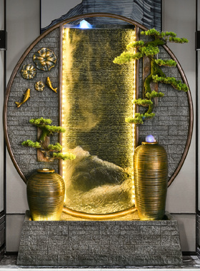 新中式客厅水幕墙花园庭院流水屏风假山喷泉景观大型招财室内摆件