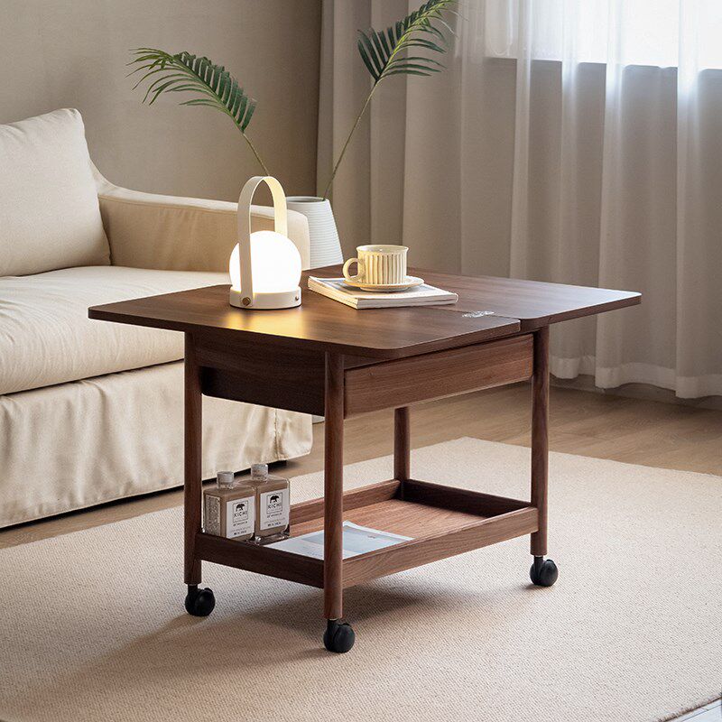 黑胡桃木移动折叠茶几小桌子小户型沙发小边几角几实木小推车,淘宝优惠券,粉丝福利购,淘宝优惠卷
