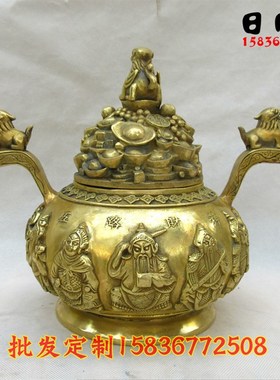 铜器纯铜聚宝盆五路财神存钱罐铜貔貅聚宝盆家居摆件招财