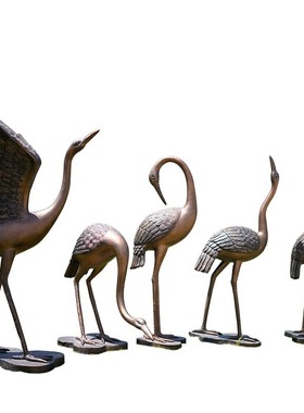 仿铜仙鹤抽象雕塑玻璃钢庭院大型水池装饰园林景观小品丹顶鹤摆件