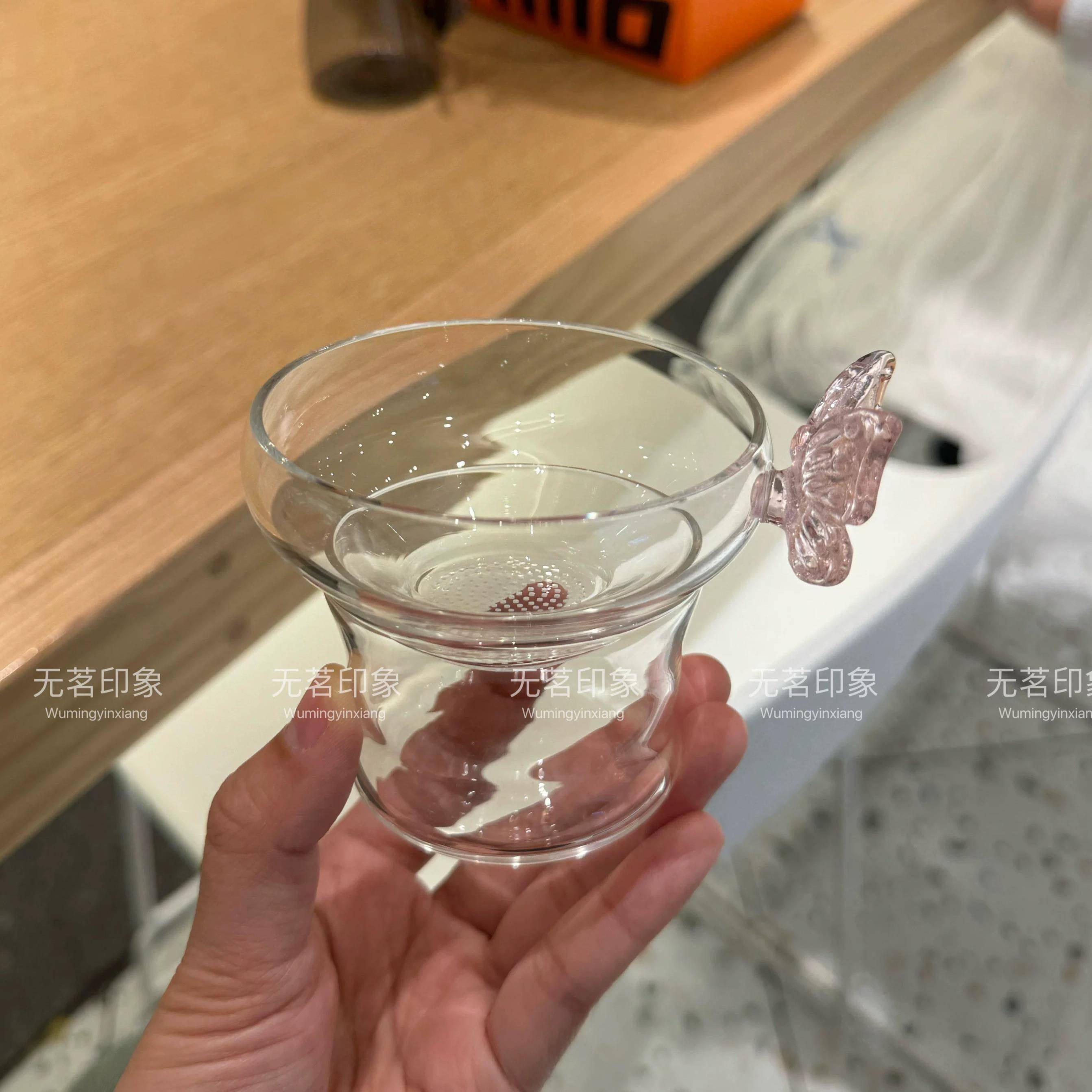 创意蝴蝶激光打孔全玻璃一体滤网高档玻璃茶漏茶滤底座茶隔滤茶器 - 图1