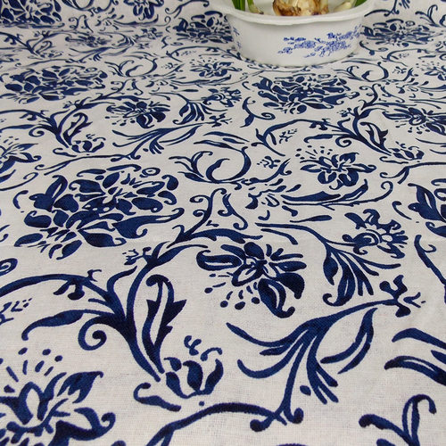 中国风棉麻印花布料青花瓷亚麻面料民族服装旗袍面料手工布料 - 图0