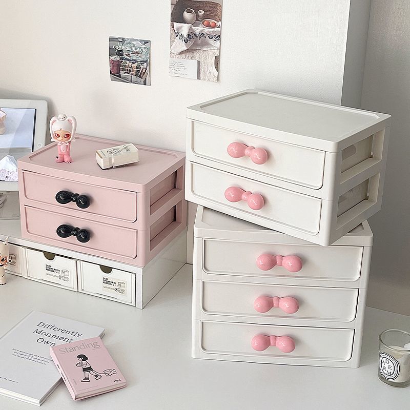高颜值桌面收纳盒抽屉式大容量化妆品整理盒学生宿舍文具置物架 - 图3