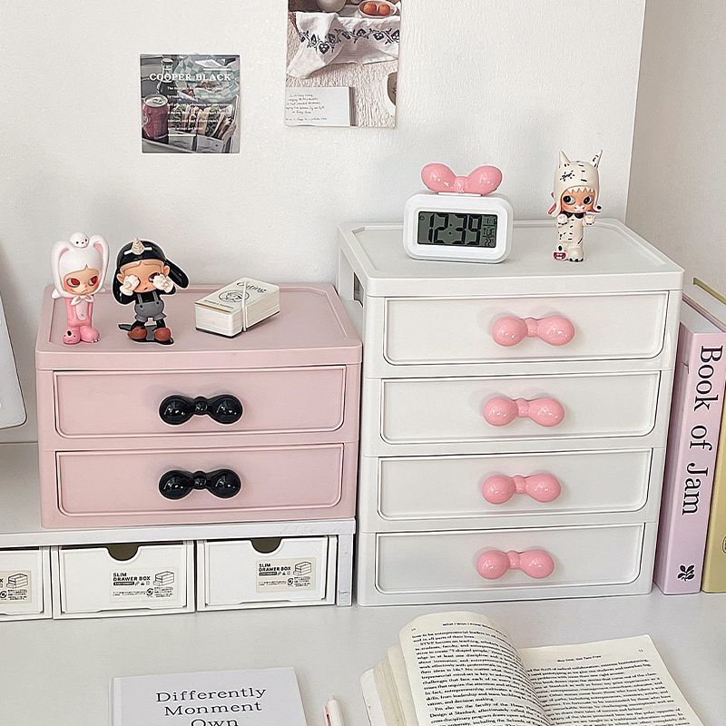 高颜值桌面收纳盒抽屉式大容量化妆品整理盒学生宿舍文具置物架 - 图1