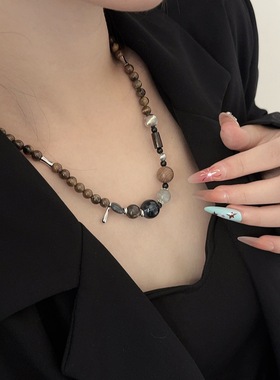 时尚复古美德拉虎眼石串珠项链女