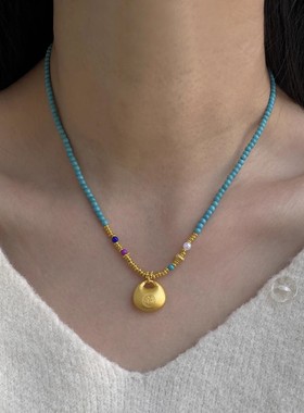 新中式多巴胺绿松石串珠项链配饰