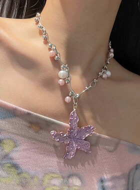 波西米亚粉色珍珠海星吊坠项链女