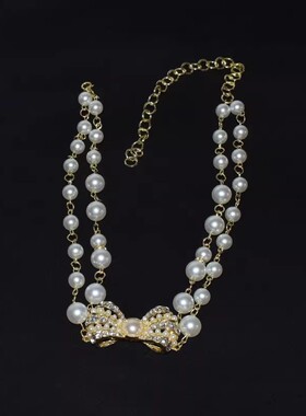 时尚优雅双层珍珠镶钻蝴蝶结项链
