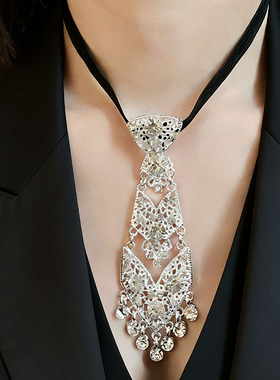 欧美水钻流苏领带项链个性项链女