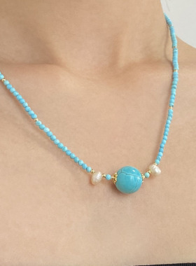 复古民族风中古绿松石串珠项链女