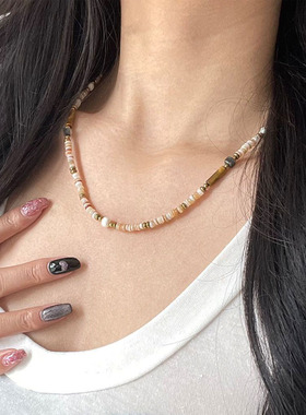 网红复古小众新款天然石串珠项链