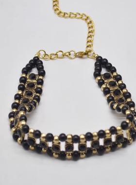 欧美复古黑金串珠镶钻百搭项链女