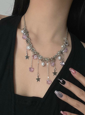 金属星星蝴蝶流苏珍珠百搭项链女