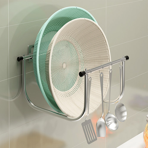 浴室盆子脸盆收纳架不锈钢卫生间厕所放洗脸盆置物架壁挂式免打孔 - 图1