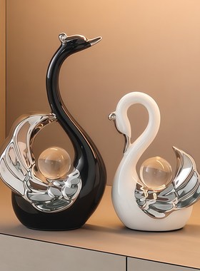 高级感水晶天鹅摆件轻奢电视柜酒柜餐边柜新人客厅玄关装饰品