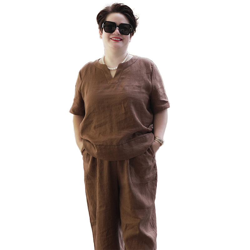 向红同学大富婆女装2026夏季新款亚麻透气吸汗显瘦大码套装SY133,淘宝优惠券,粉丝福利购,淘宝优惠卷