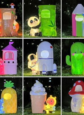 卡通动物垃圾桶玻璃钢雕塑幼儿园公园景区分类果皮箱环保装饰摆件