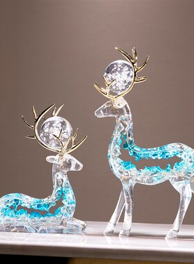 麋鹿发财水晶透明摆件客厅柜子装饰品小众高级感乔迁新居礼物纳福