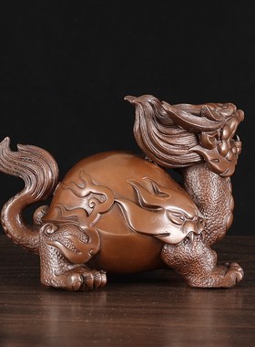 紫铜龙龟摆件男士手把件吉祥瑞兽办公室助财工艺品商务送礼