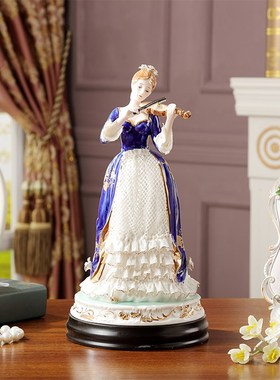 欧式陶瓷人物摆件奢华客厅美式西洋女拉大提琴高档艺术品家居装饰