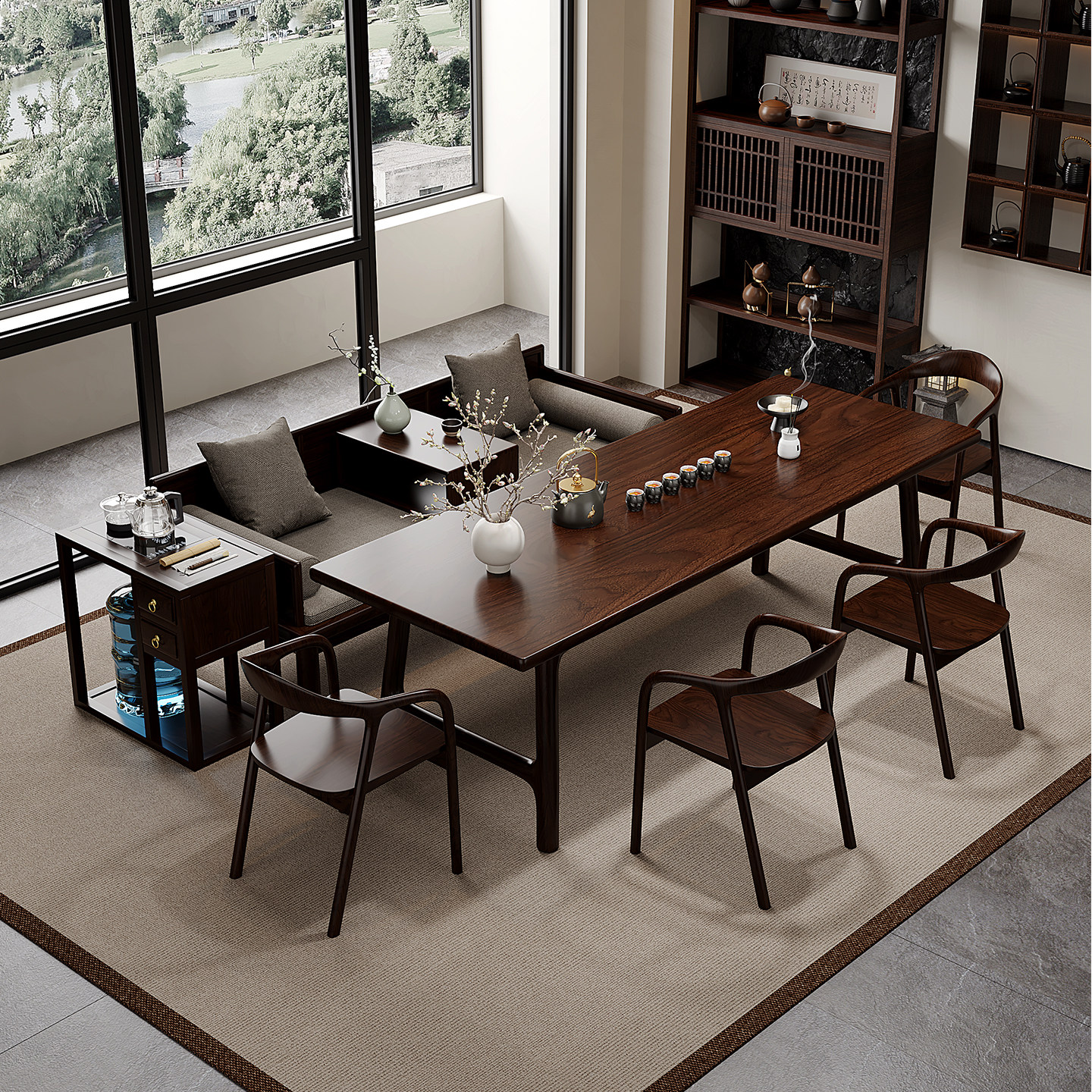 胡桃木实木罗汉床茶桌椅组合客厅家用办公一体茶台新中式禅意茶几,淘宝优惠券,粉丝福利购,淘宝优惠卷