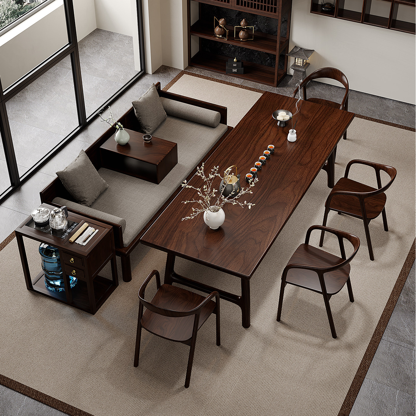 胡桃木实木罗汉床茶桌椅组合客厅家用办公一体茶台新中式禅意茶几,淘宝优惠券,粉丝福利购,淘宝优惠卷