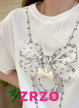 ZRZO白色蝴蝶结波点项链