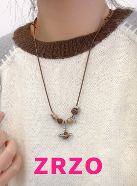 ZRZO复古咖色星球编绳项链