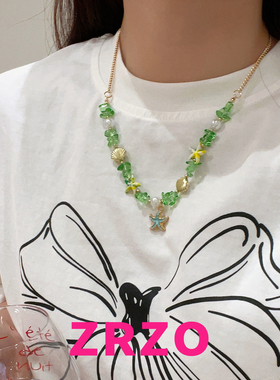 ZRZO绿色海星贝壳串珠项链