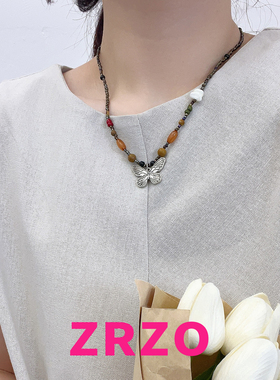 复古高级感串珠蝴蝶项链