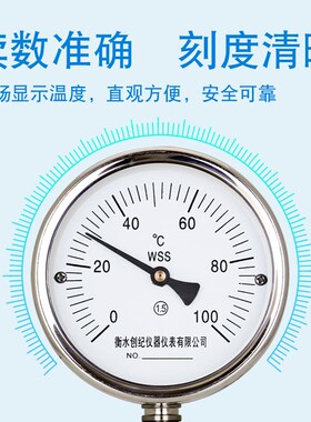 工业用全不锈钢双金属温度计管道锅炉测温用温度表高精度径向轴向