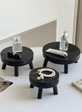 覆古小圆凳花架盆栽增高架桌面装饰摆件实木香薰托盘首饰置物架