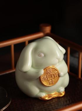 陶瓷创意可爱小兔子摆件兔年吉祥物家居桌面装饰品招财生肖兔礼物