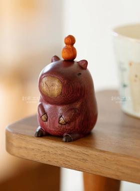 打坐小卡皮巴拉/佛系可爱情绪稳定水豚鼠木雕摆件桌面女生礼物